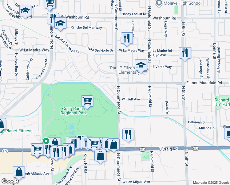 map of restaurants, bars, coffee shops, grocery stores, and more near 4744 Big Draw Drive in North Las Vegas