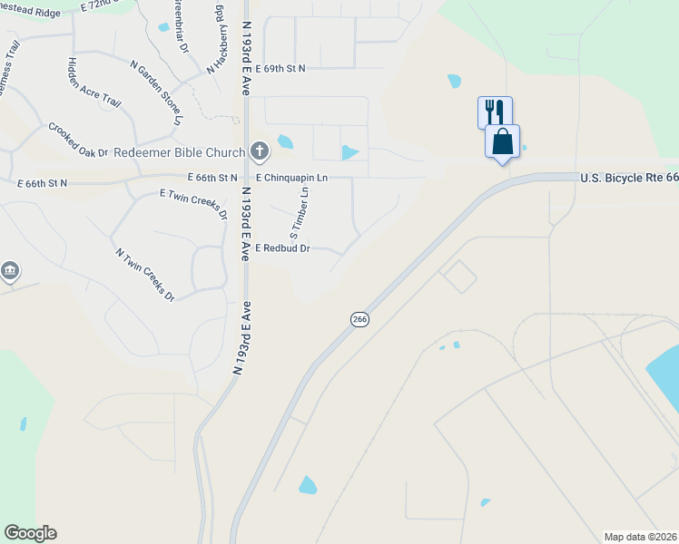 map of restaurants, bars, coffee shops, grocery stores, and more near 6361 South Ridgeview Road in Owasso