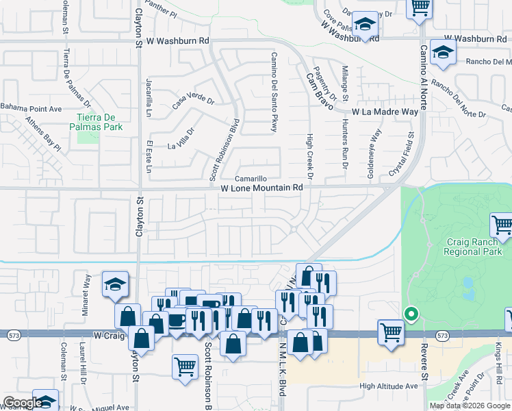 map of restaurants, bars, coffee shops, grocery stores, and more near 1641 Camarillo in North Las Vegas