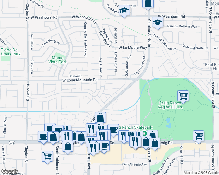 map of restaurants, bars, coffee shops, grocery stores, and more near 1212 Cactus Needle Avenue in North Las Vegas