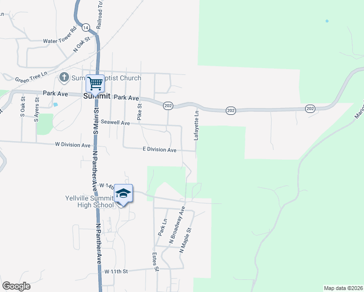 map of restaurants, bars, coffee shops, grocery stores, and more near 307 South Cedar Street in Summit