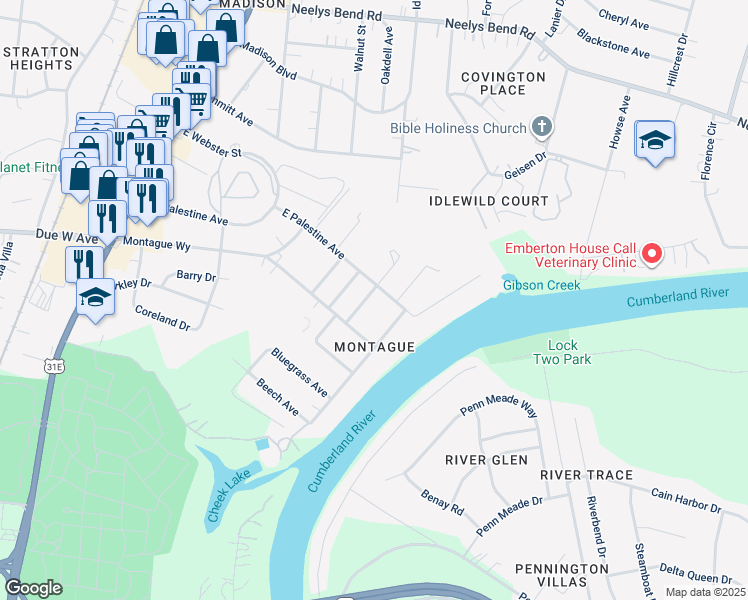 map of restaurants, bars, coffee shops, grocery stores, and more near 1113 Peter Pan Street in Nashville