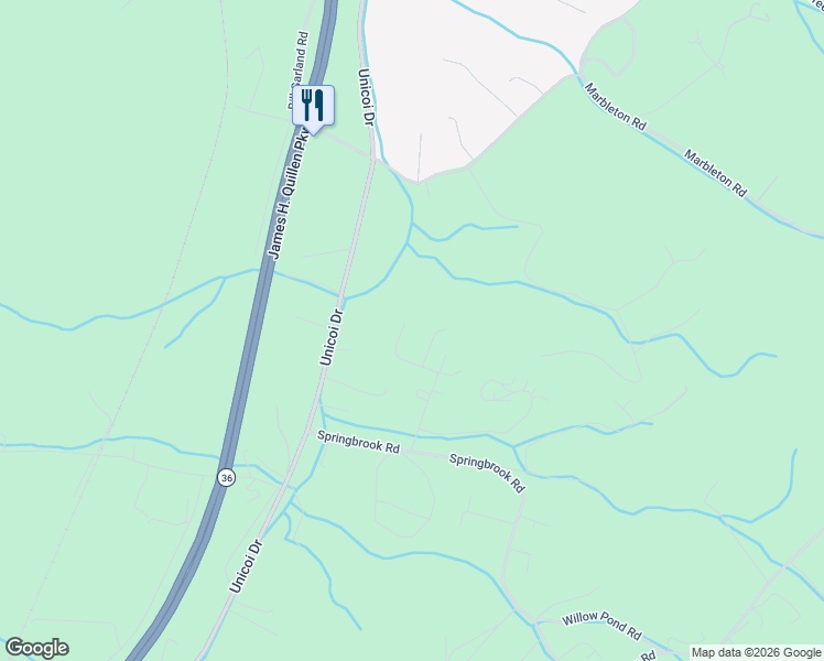 map of restaurants, bars, coffee shops, grocery stores, and more near 212 Spring Valley Road in Unicoi