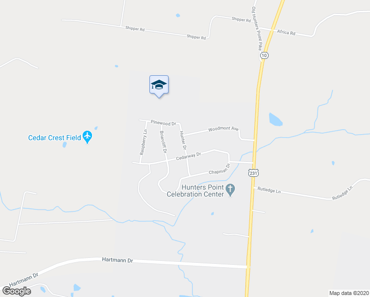 map of restaurants, bars, coffee shops, grocery stores, and more near 2300 Hunter Drive in Lebanon