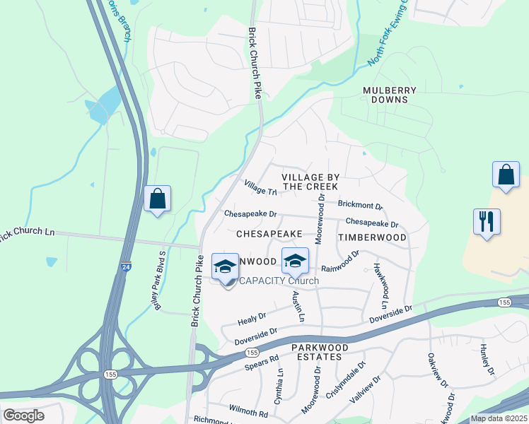 map of restaurants, bars, coffee shops, grocery stores, and more near 33 Chesapeake Drive in Nashville