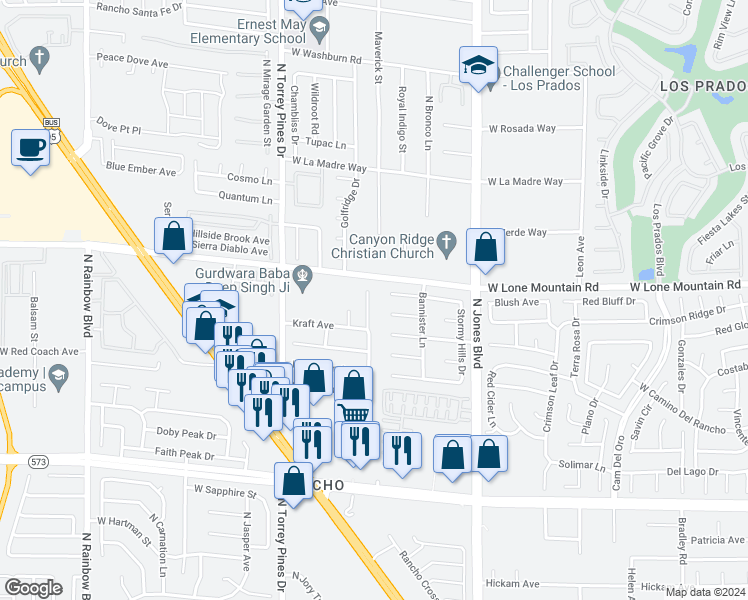 map of restaurants, bars, coffee shops, grocery stores, and more near 4760 Windy Hollow Street in Las Vegas