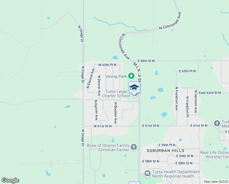 map of restaurants, bars, coffee shops, grocery stores, and more near 6321 North Boulder Avenue in Tulsa