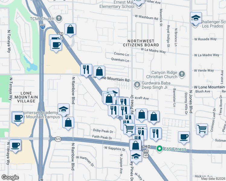map of restaurants, bars, coffee shops, grocery stores, and more near 4766 North Priory Gardens Street in Las Vegas