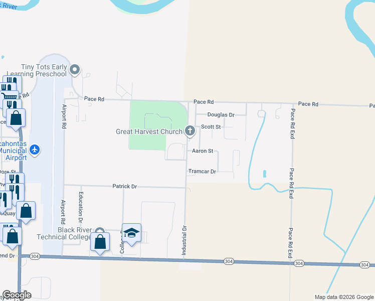 map of restaurants, bars, coffee shops, grocery stores, and more near 1906 Industrial Drive in Pocahontas
