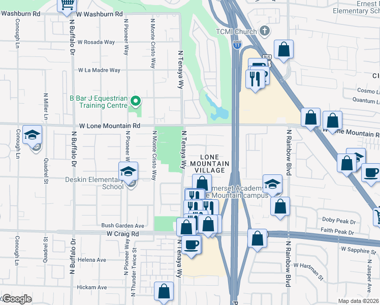 map of restaurants, bars, coffee shops, grocery stores, and more near 7132 Village Shore Court in Las Vegas