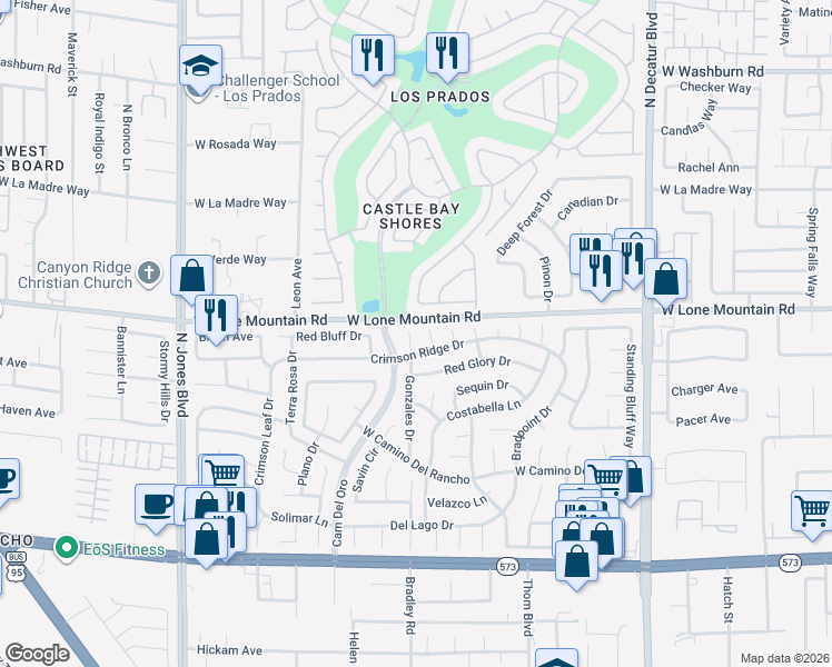 map of restaurants, bars, coffee shops, grocery stores, and more near 4712 Gonzales Drive in Las Vegas