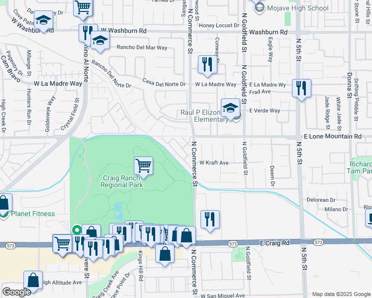 map of restaurants, bars, coffee shops, grocery stores, and more near 4752 Big Draw Drive in North Las Vegas