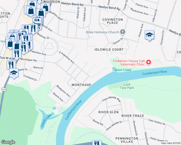 map of restaurants, bars, coffee shops, grocery stores, and more near 1109 Fernbank Drive in Nashville