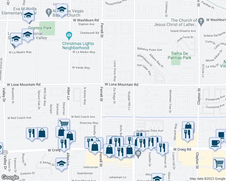 map of restaurants, bars, coffee shops, grocery stores, and more near 3115 English Colony Court in North Las Vegas