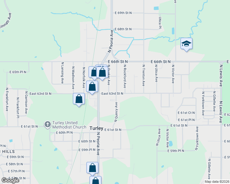 map of restaurants, bars, coffee shops, grocery stores, and more near 6302 North Quincy Avenue in Tulsa