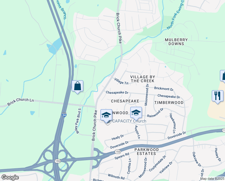 map of restaurants, bars, coffee shops, grocery stores, and more near 3513 Chesapeake Dr in Nashville
