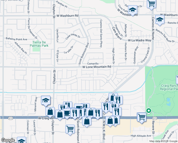 map of restaurants, bars, coffee shops, grocery stores, and more near 1641 Camarillo in North Las Vegas