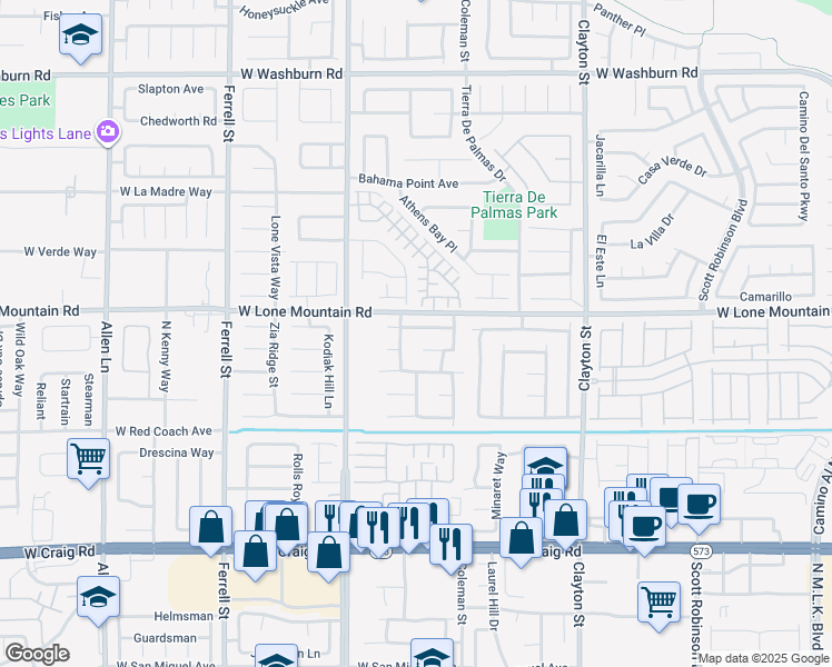 map of restaurants, bars, coffee shops, grocery stores, and more near 2609 Old Town Drive in North Las Vegas
