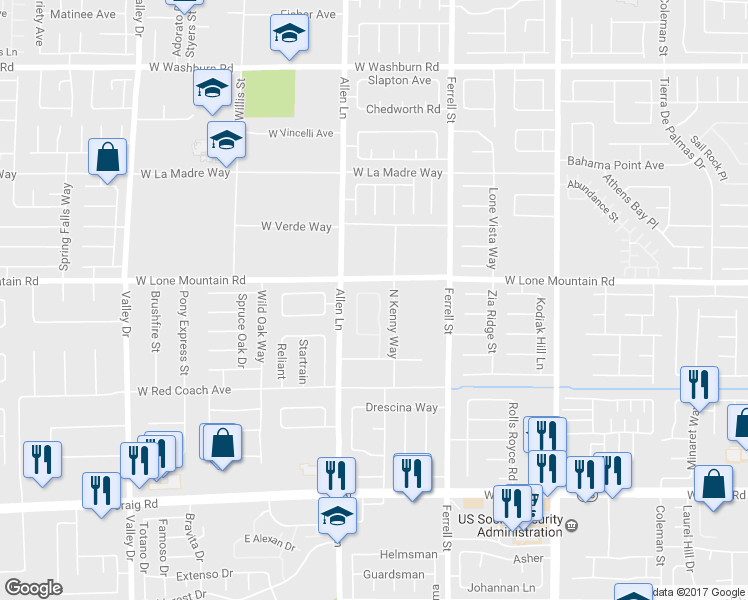map of restaurants, bars, coffee shops, grocery stores, and more near 4717 Estate Ranch Street in North Las Vegas