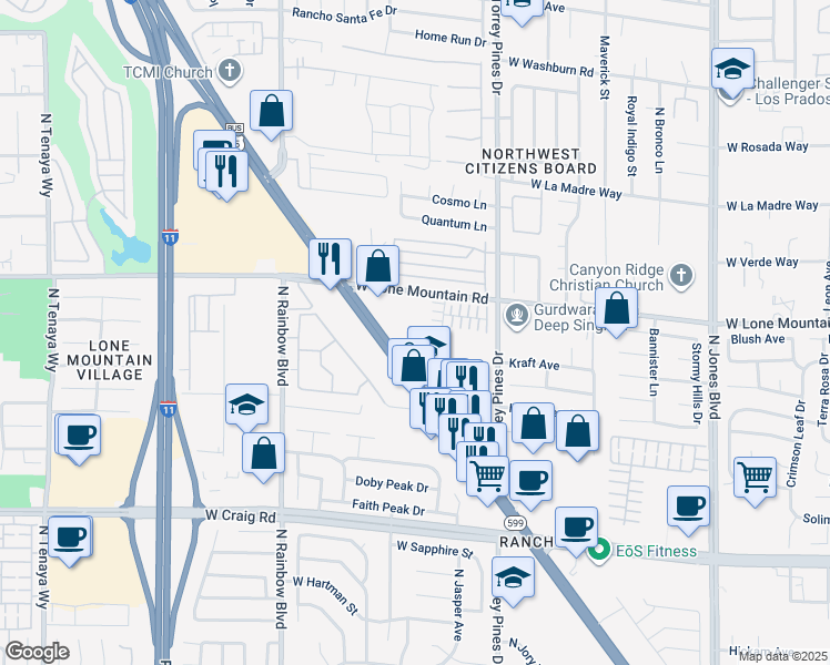 map of restaurants, bars, coffee shops, grocery stores, and more near 4762 Saville Garden Court in Las Vegas