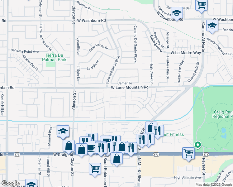 map of restaurants, bars, coffee shops, grocery stores, and more near 1703 Game Garden Road in North Las Vegas