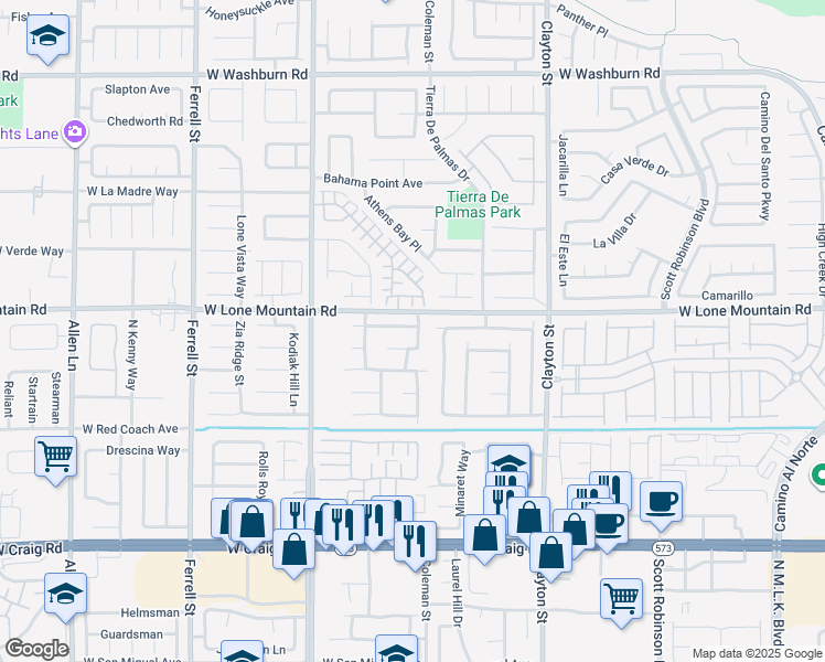 map of restaurants, bars, coffee shops, grocery stores, and more near 2419 Old Town Drive in North Las Vegas