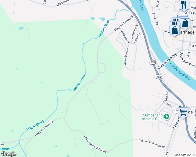 map of restaurants, bars, coffee shops, grocery stores, and more near 0 Smith Lane South in South Carthage