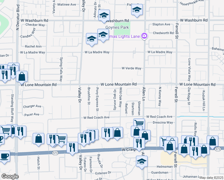 map of restaurants, bars, coffee shops, grocery stores, and more near 4005 Madrone Drive in North Las Vegas