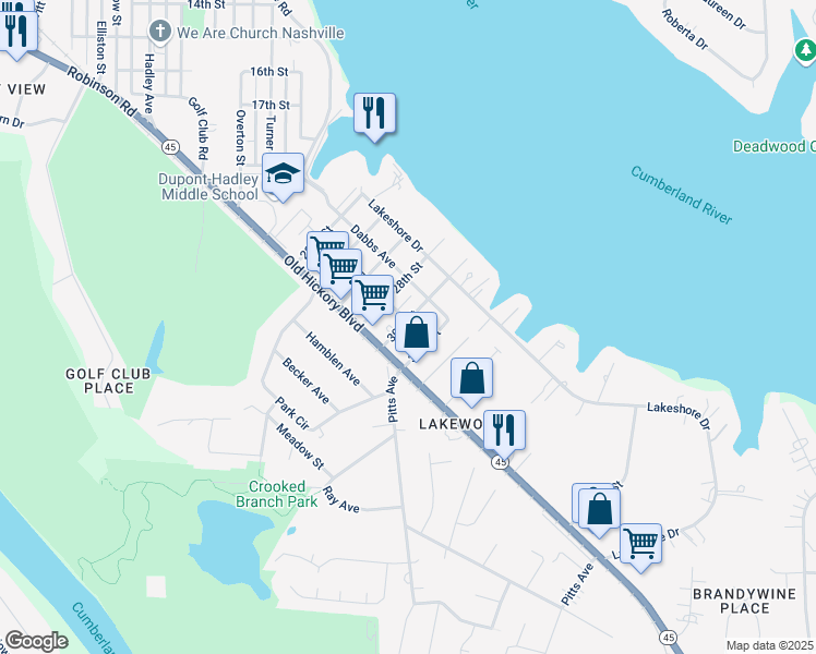map of restaurants, bars, coffee shops, grocery stores, and more near 110 30th Street in Nashville