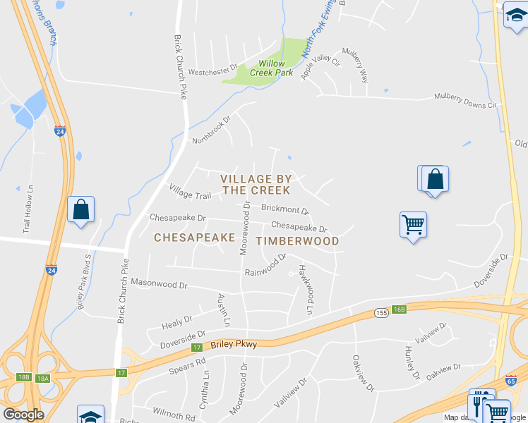 map of restaurants, bars, coffee shops, grocery stores, and more near 3712 Brickmont Drive in Nashville
