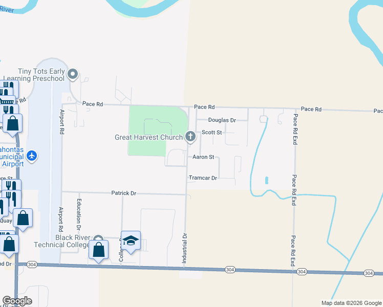 map of restaurants, bars, coffee shops, grocery stores, and more near 1906 Industrial Drive in Pocahontas