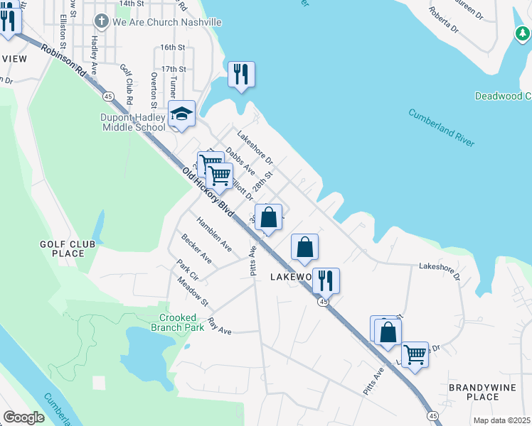 map of restaurants, bars, coffee shops, grocery stores, and more near 201 32nd Street in Nashville