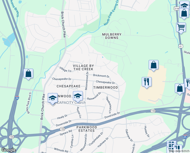 map of restaurants, bars, coffee shops, grocery stores, and more near 3712 Brickmont Drive in Nashville
