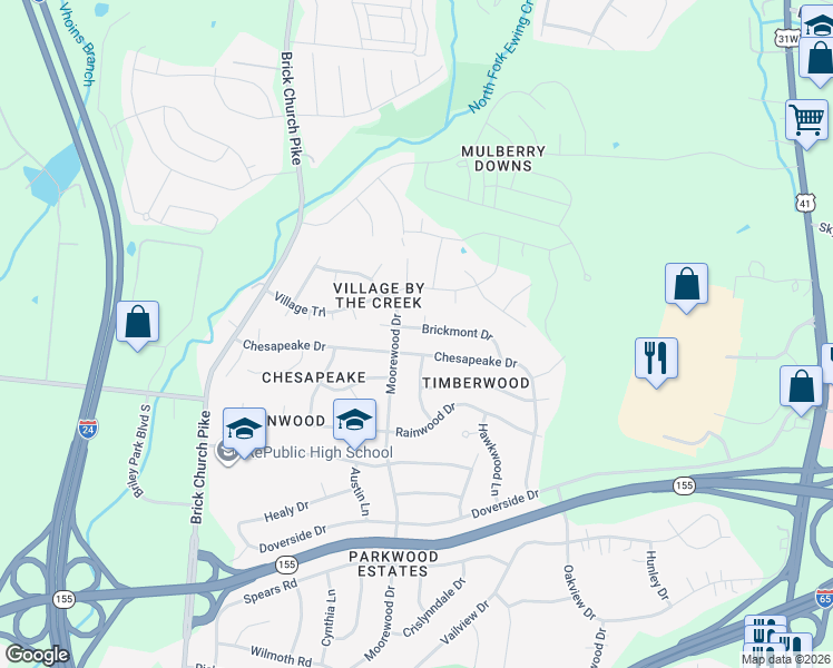 map of restaurants, bars, coffee shops, grocery stores, and more near 3712 Brickmont Drive in Nashville