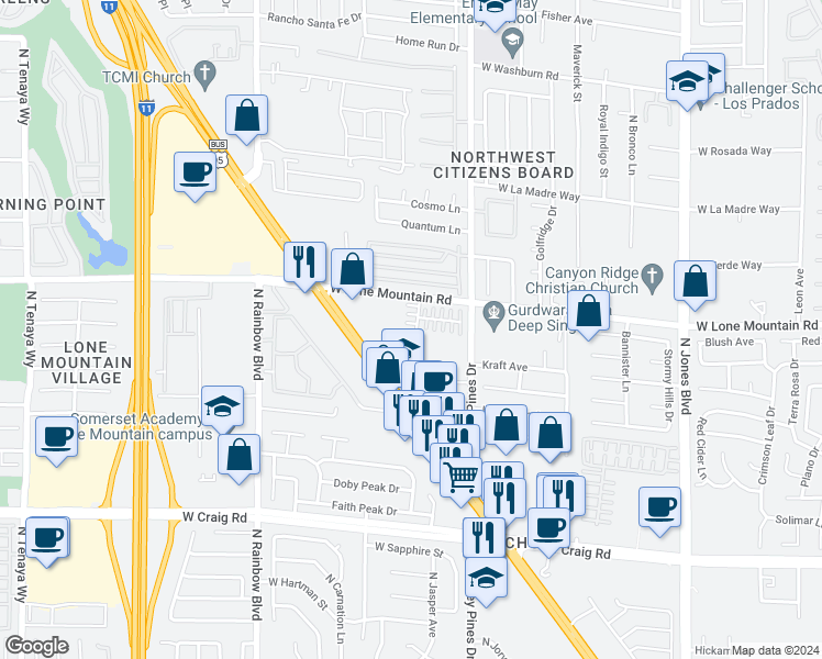map of restaurants, bars, coffee shops, grocery stores, and more near 6480 West Bentley Wood Court in Las Vegas