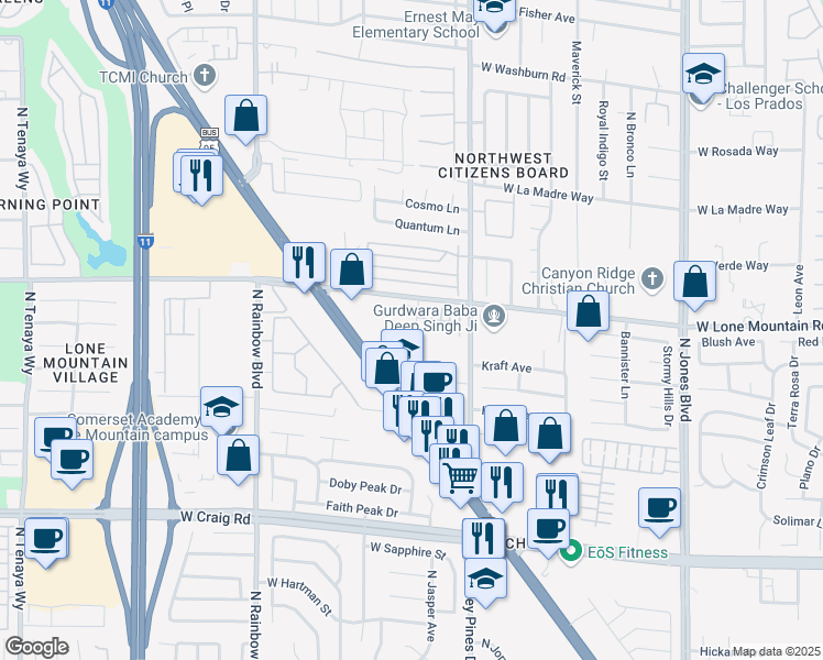 map of restaurants, bars, coffee shops, grocery stores, and more near 6480 West Bentley Wood Court in Las Vegas