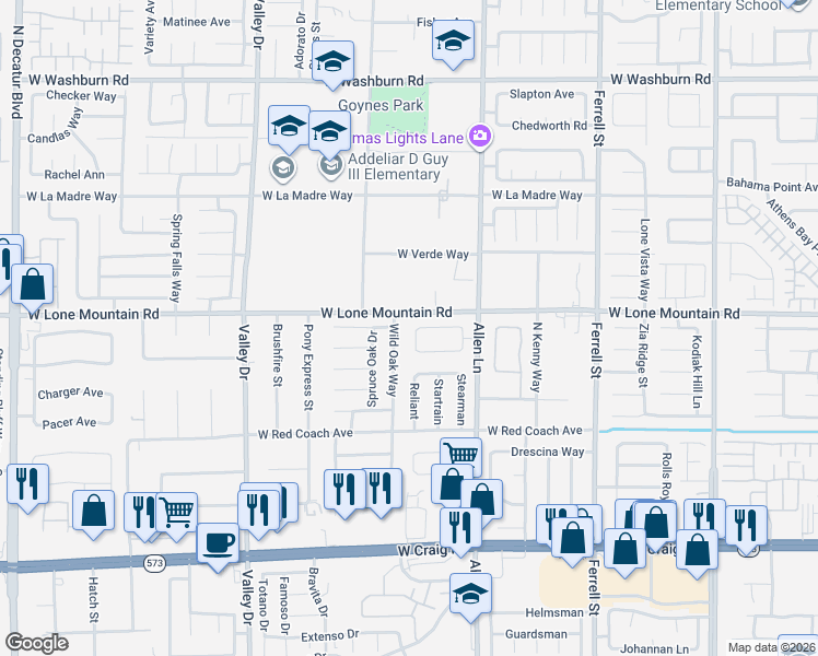 map of restaurants, bars, coffee shops, grocery stores, and more near 4716 Wild Oak in North Las Vegas