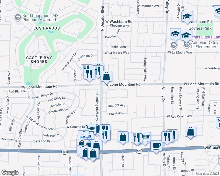 map of restaurants, bars, coffee shops, grocery stores, and more near 4702 Steeplechase Avenue in North Las Vegas