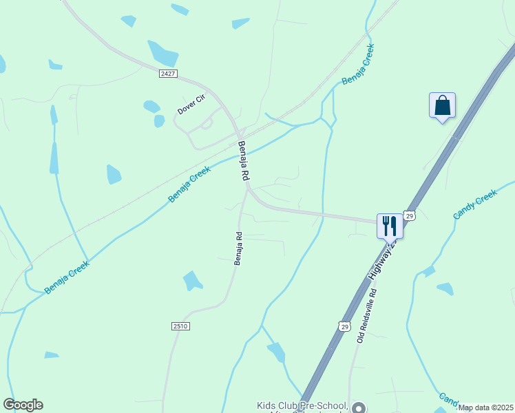 map of restaurants, bars, coffee shops, grocery stores, and more near 370 Benaja Road in Reidsville