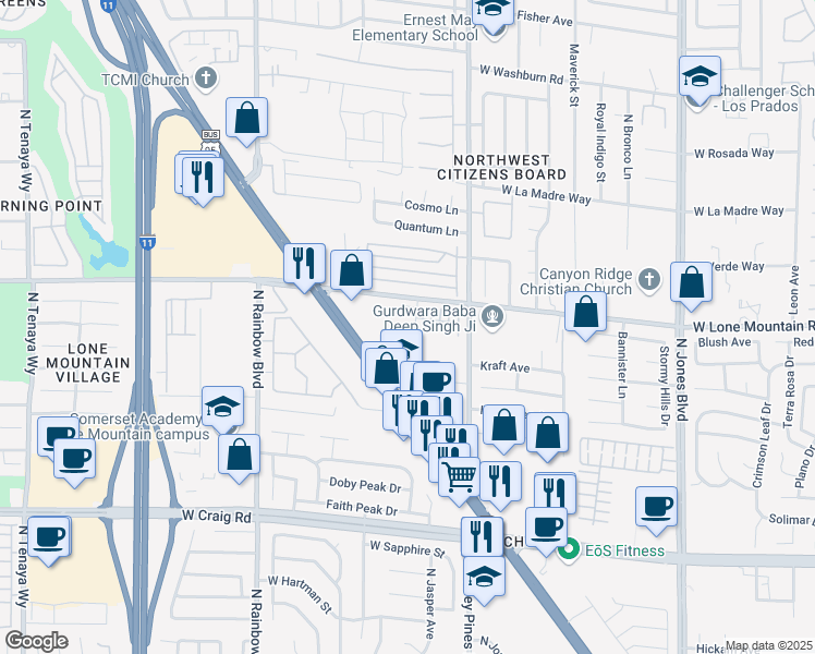 map of restaurants, bars, coffee shops, grocery stores, and more near 6485 Arrow Cottage Court in Las Vegas