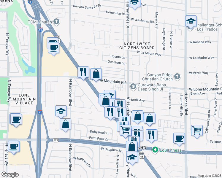 map of restaurants, bars, coffee shops, grocery stores, and more near 6485 Arrow Cottage Court in Las Vegas