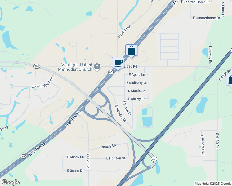map of restaurants, bars, coffee shops, grocery stores, and more near 9172 East Oak Lane in Claremore