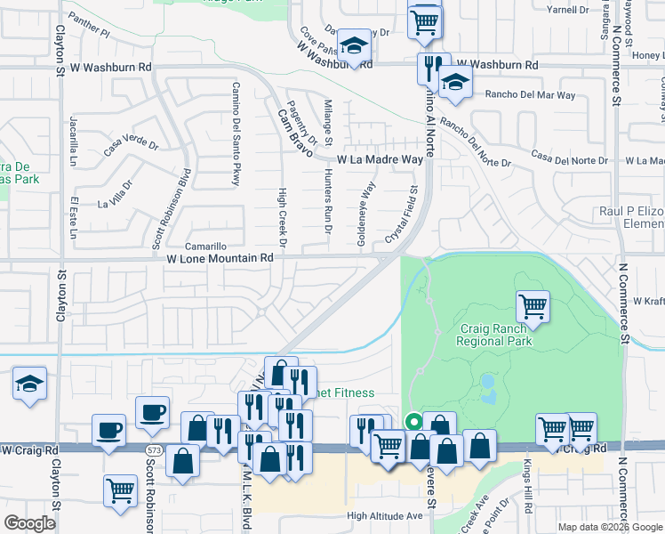 map of restaurants, bars, coffee shops, grocery stores, and more near 1106 Cactus Needle Avenue in North Las Vegas