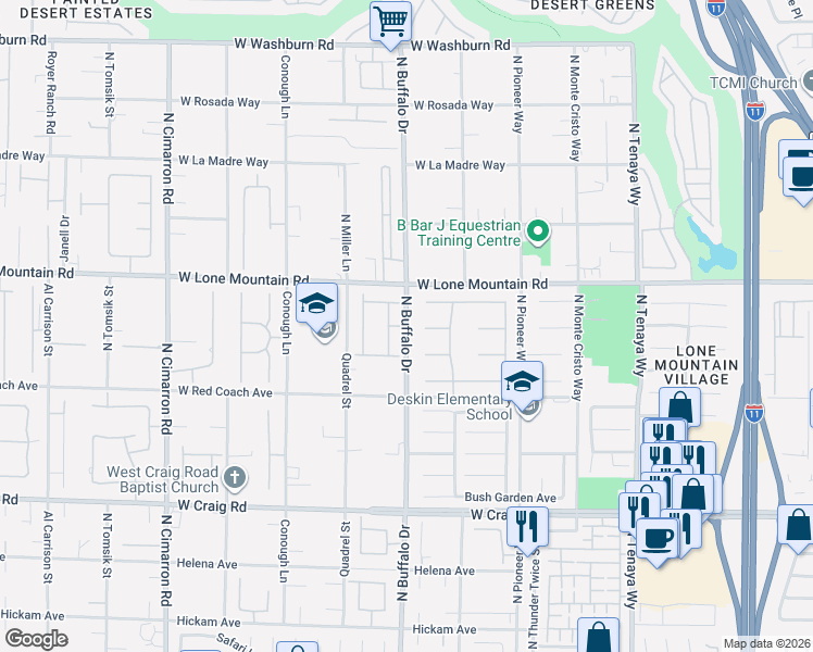map of restaurants, bars, coffee shops, grocery stores, and more near North Buffalo Drive in Las Vegas