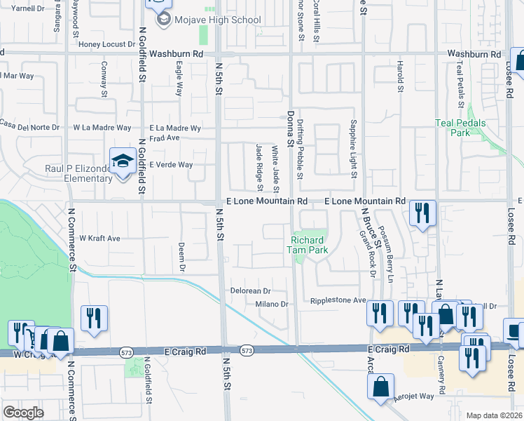 map of restaurants, bars, coffee shops, grocery stores, and more near 4721 Mission Rey Street in North Las Vegas