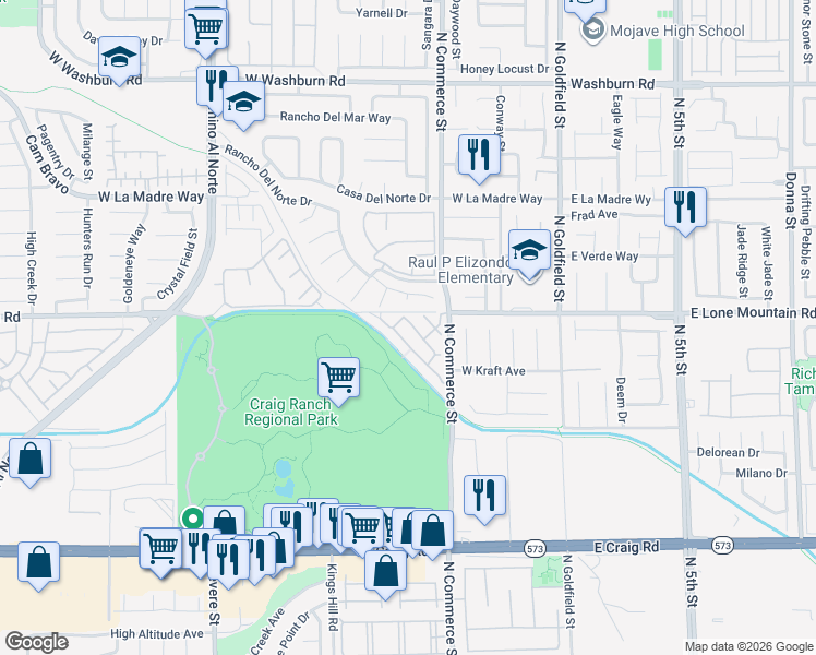 map of restaurants, bars, coffee shops, grocery stores, and more near 4773 Big Draw Drive in North Las Vegas