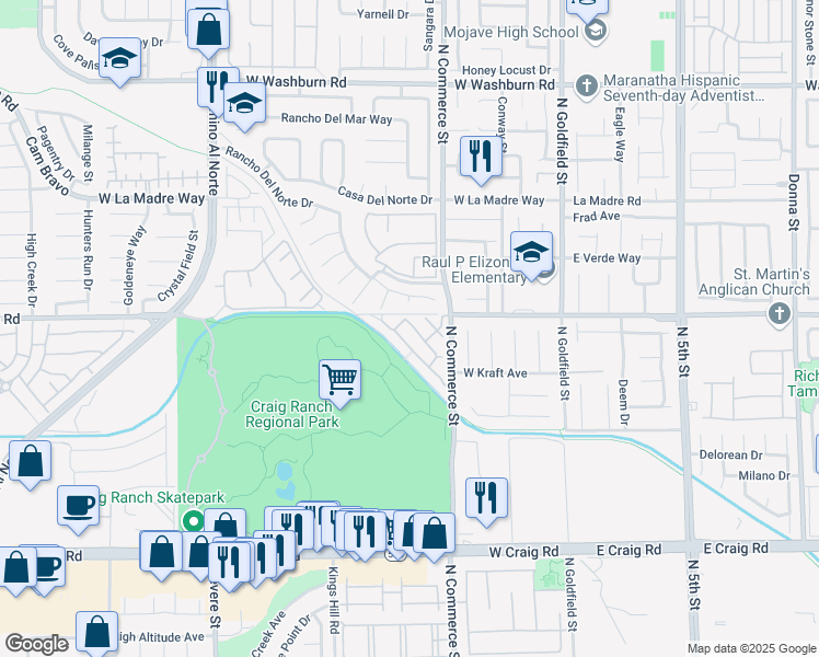 map of restaurants, bars, coffee shops, grocery stores, and more near 4773 Big Draw Drive in North Las Vegas