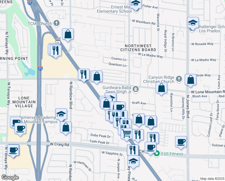 map of restaurants, bars, coffee shops, grocery stores, and more near 6484 Arrow Cottage Court in Las Vegas