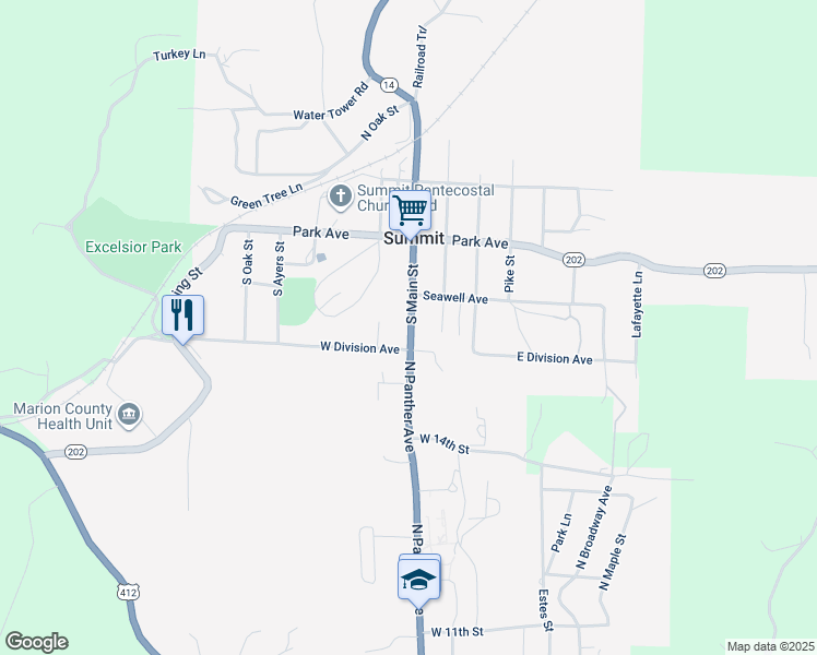 map of restaurants, bars, coffee shops, grocery stores, and more near 215 East Old Main Street in Yellville