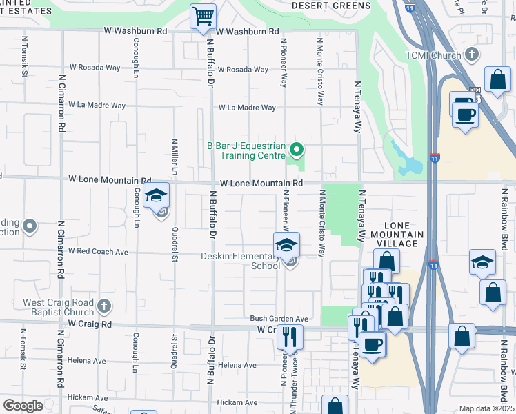 map of restaurants, bars, coffee shops, grocery stores, and more near 7456 Ute Meadows Circle in Las Vegas